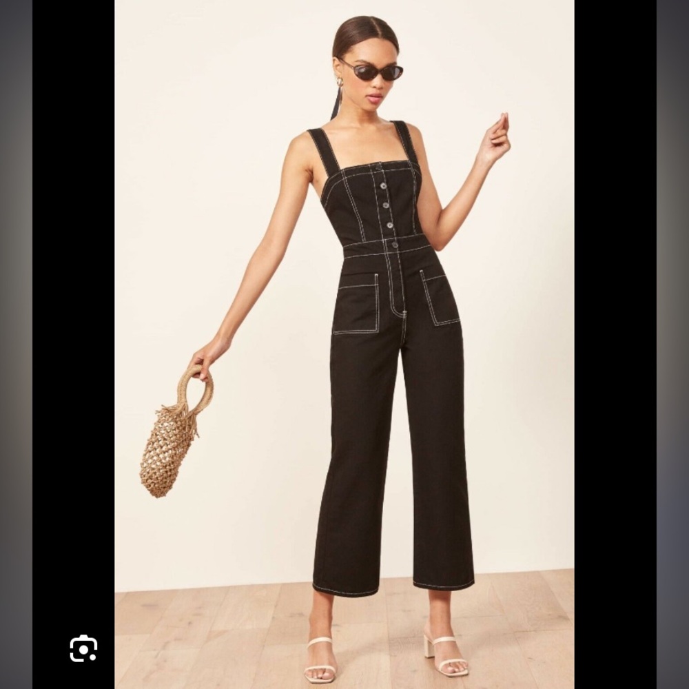 Reformation Black Denim Jumpsuit